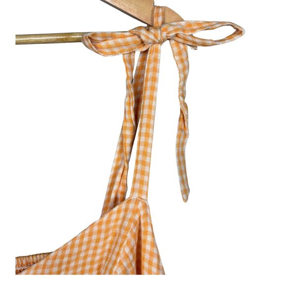 Old Navy Dress Women Gingham Check Cami Tiered Cottagecore Smocked 4X Orange New - Picture 3 of 8